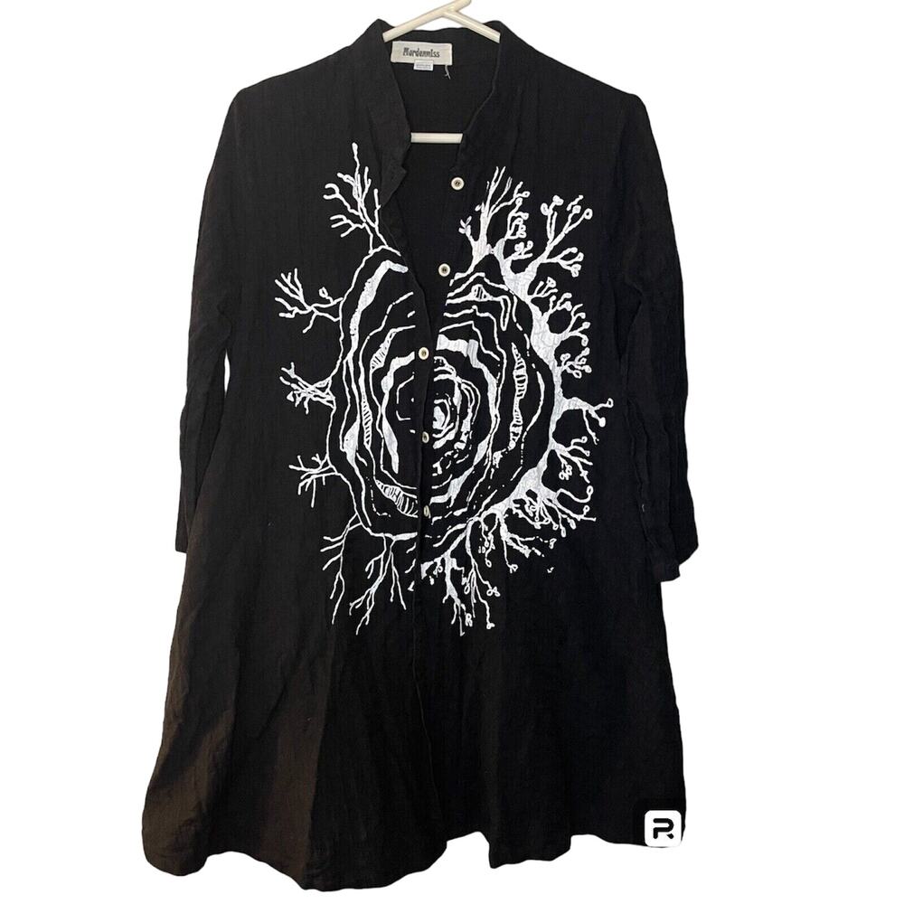 Mordenmiss Large Long Line Black Jacket Button Front Lagenlook Boho Hippie